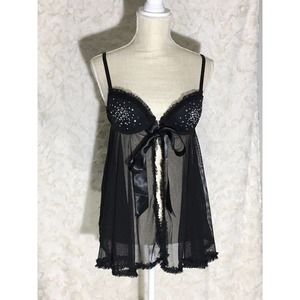 Vintage Victoria’s secrets black with diamond studs Lingerie Top Size 36 B